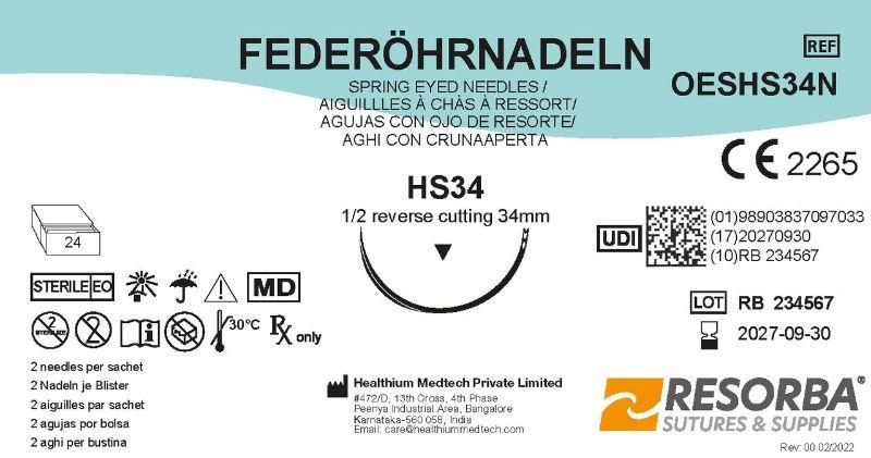 Голки хірургічні діаметром 0,9мм, ріжучі зворотні окружність 1/2, довжиною 34 мм